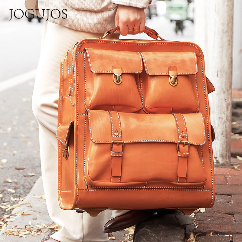 Classical vagetable tanned leather rollar luggage